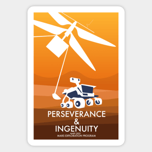 Perseverance & Ingenuity Mars 2020 space art in a vintage style. Magnet
